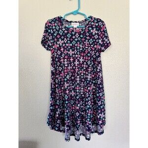 LuLaRoe Scarlett Dress Girls Size 6 Navy With Geometric Print Short Sleeve